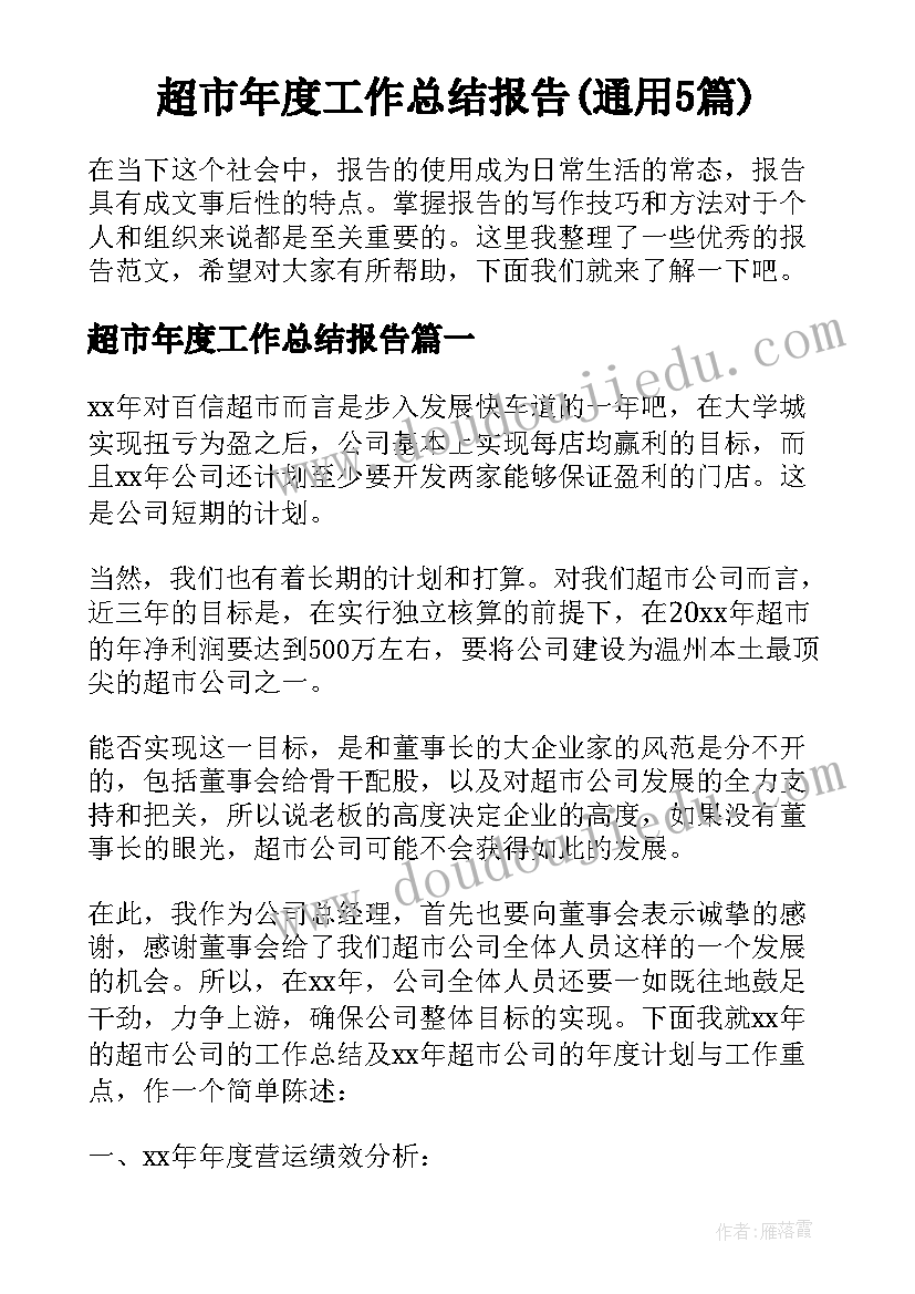 超市年度工作总结报告(通用5篇)