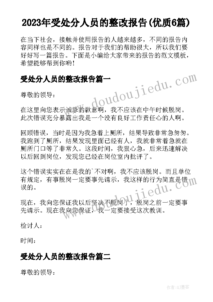 2023年受处分人员的整改报告(优质6篇)