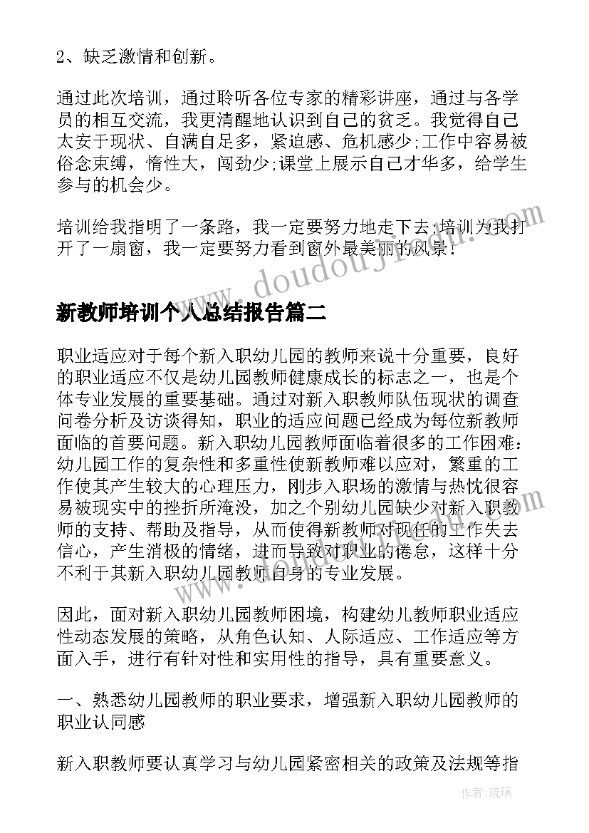 最新新教师培训个人总结报告 新教师培训工作个人总结(实用6篇)