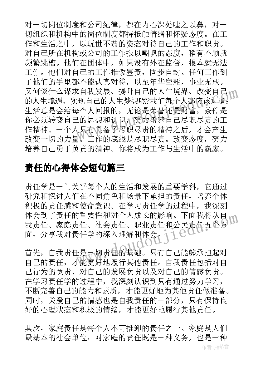 2023年责任的心得体会短句(大全5篇)