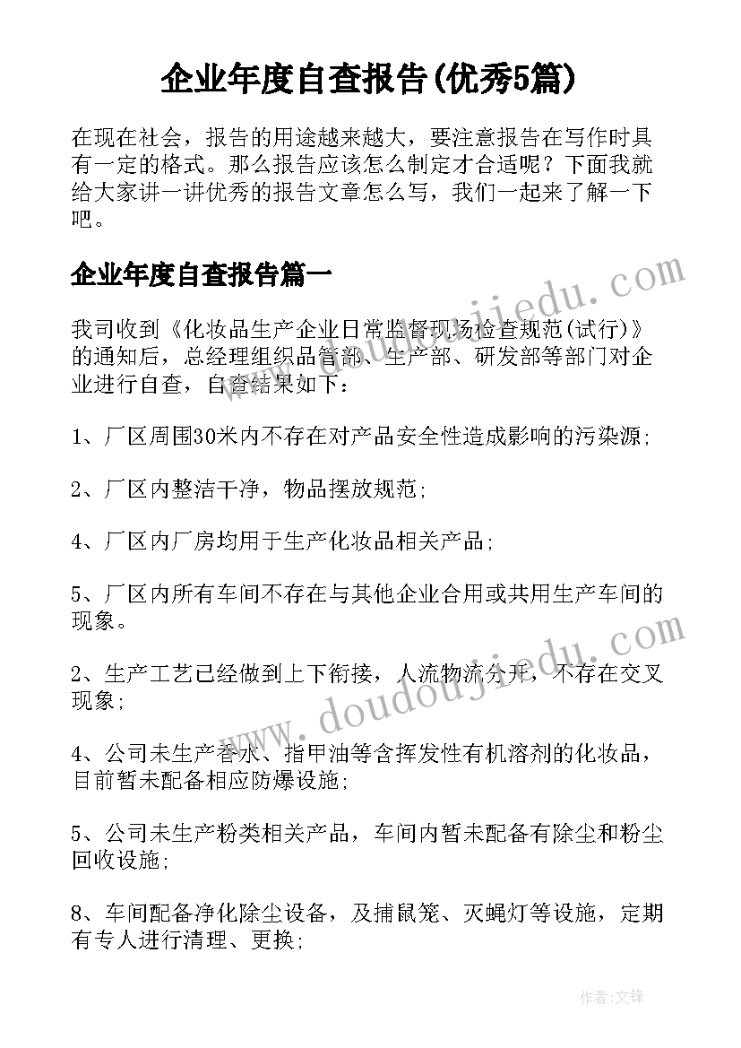 企业年度自查报告(优秀5篇)