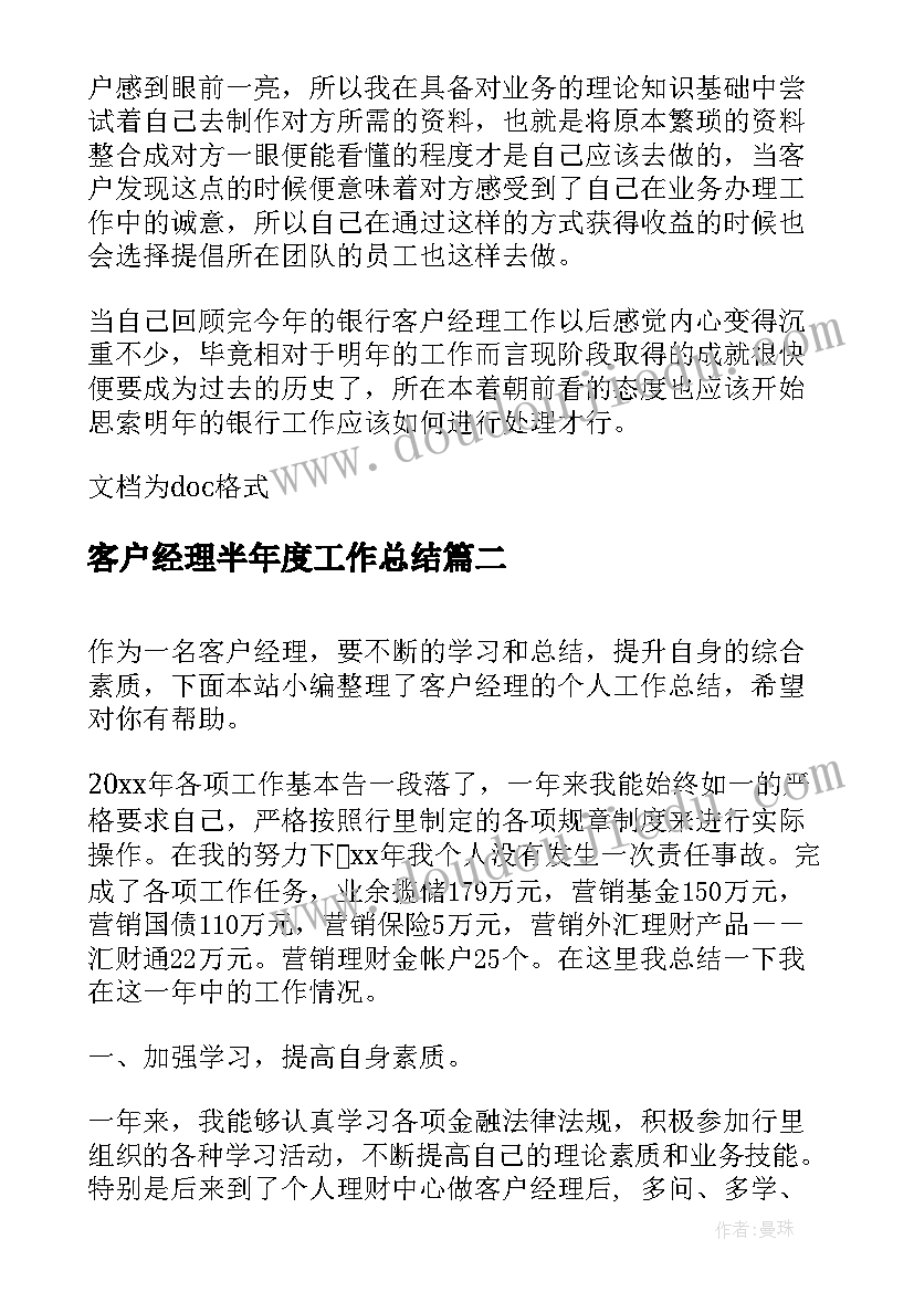 2023年客户经理半年度工作总结(模板8篇)