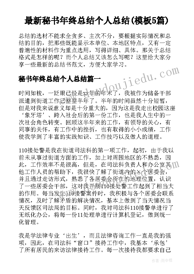 最新秘书年终总结个人总结(模板5篇)