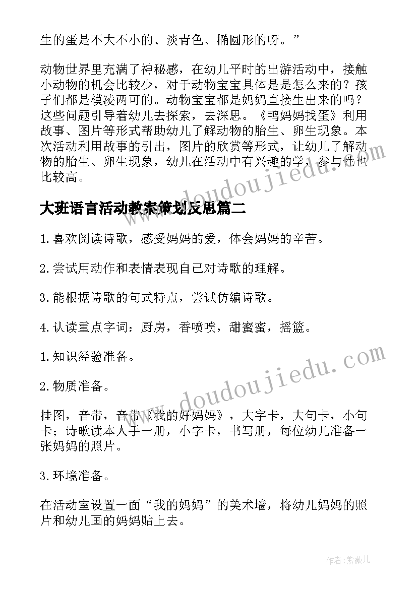 2023年大班语言活动教案策划反思(实用6篇)