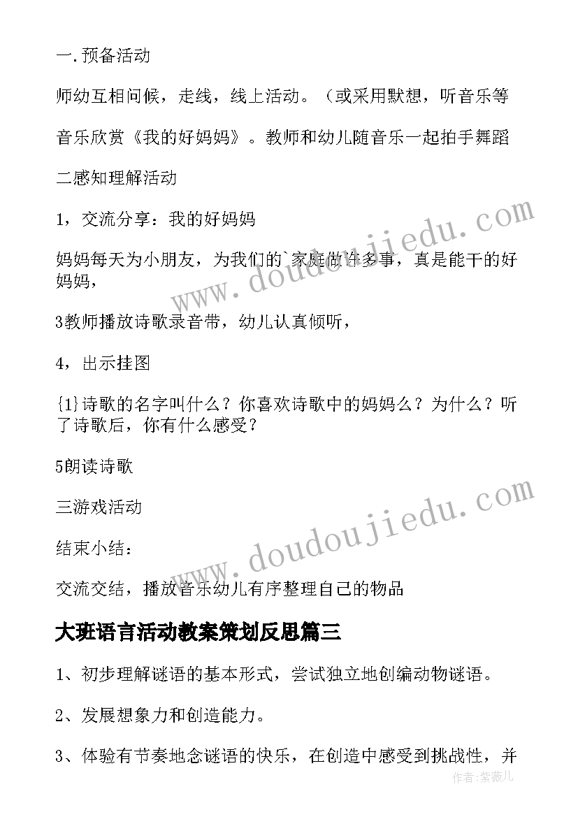 2023年大班语言活动教案策划反思(实用6篇)