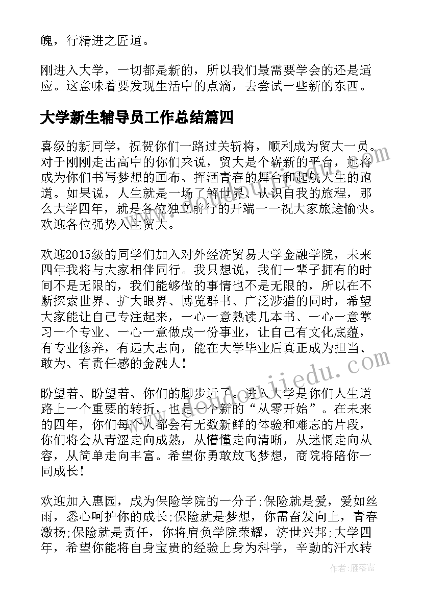 大学新生辅导员工作总结(汇总5篇)