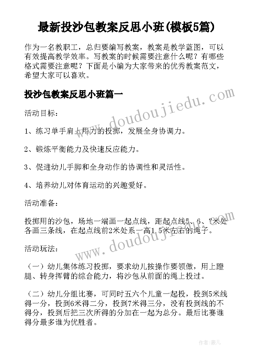 最新投沙包教案反思小班(模板5篇)