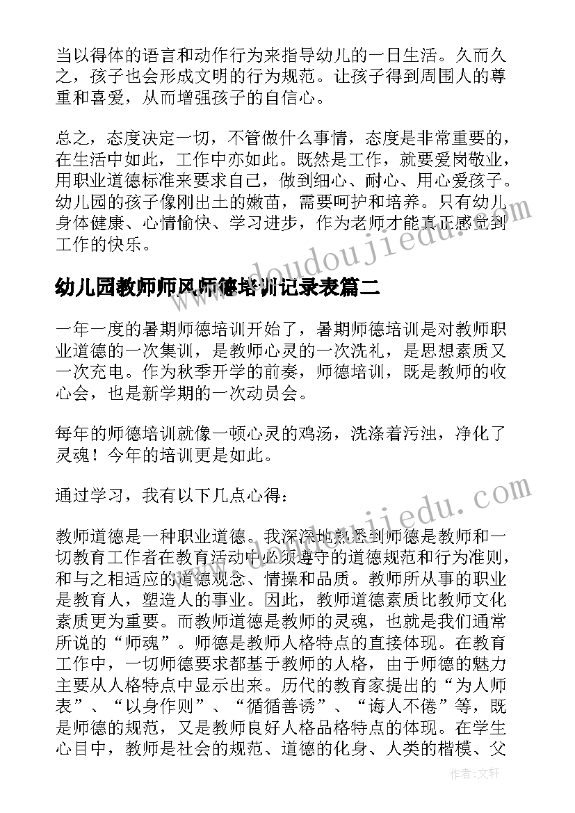 幼儿园教师师风师德培训记录表 幼儿园师德师风培训心得体会(模板10篇)