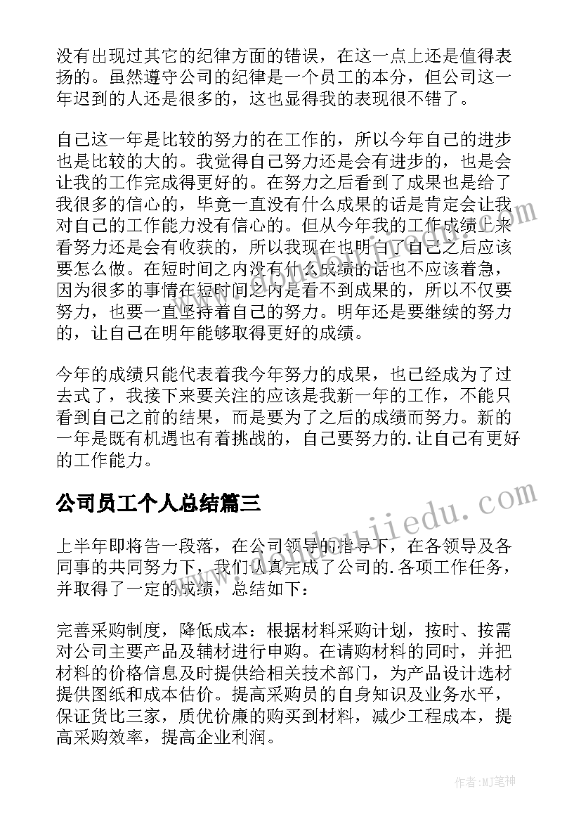 最新公司员工个人总结(优质5篇)