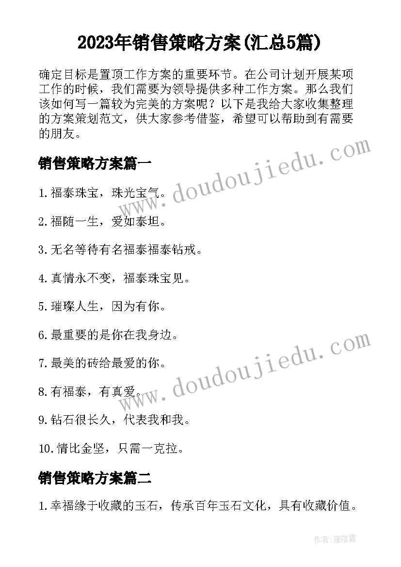 2023年销售策略方案(汇总5篇)