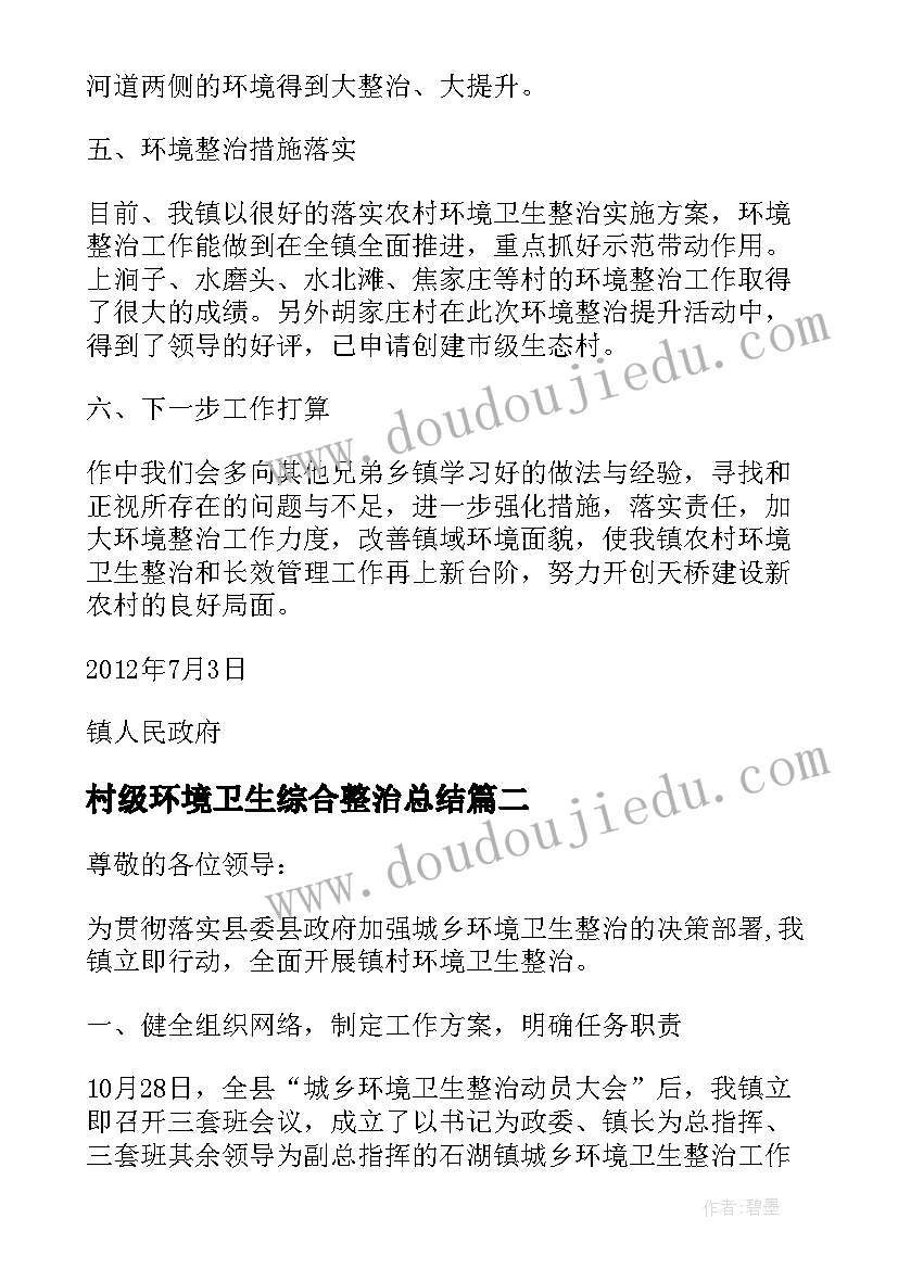 2023年村级环境卫生综合整治总结 村级环境卫生整治工作汇报总结(模板5篇)