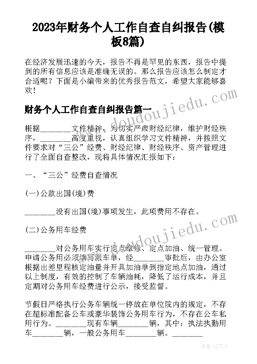 2023年财务个人工作自查自纠报告(模板8篇)