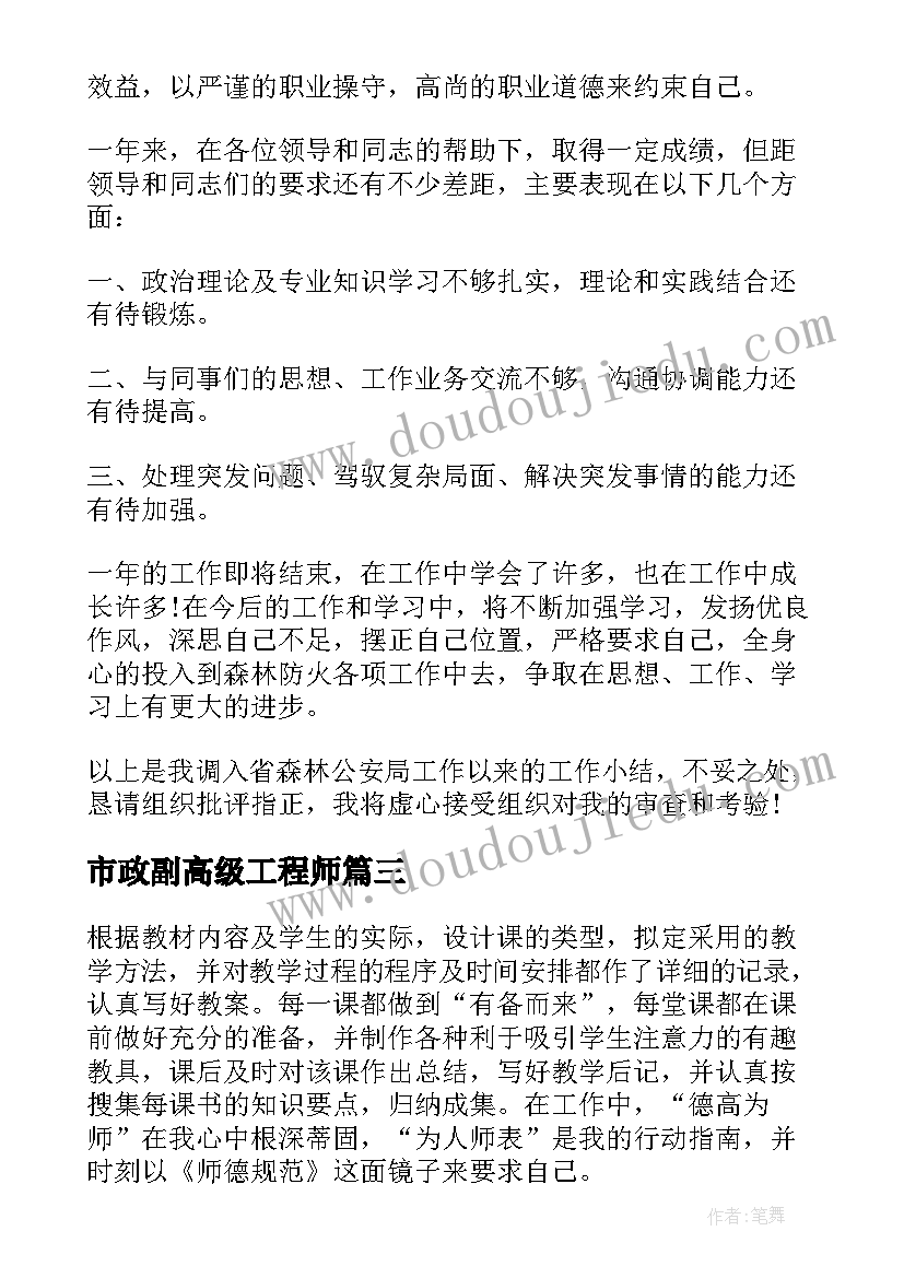 最新市政副高级工程师 卫生副高级职称工作总结(优质5篇)