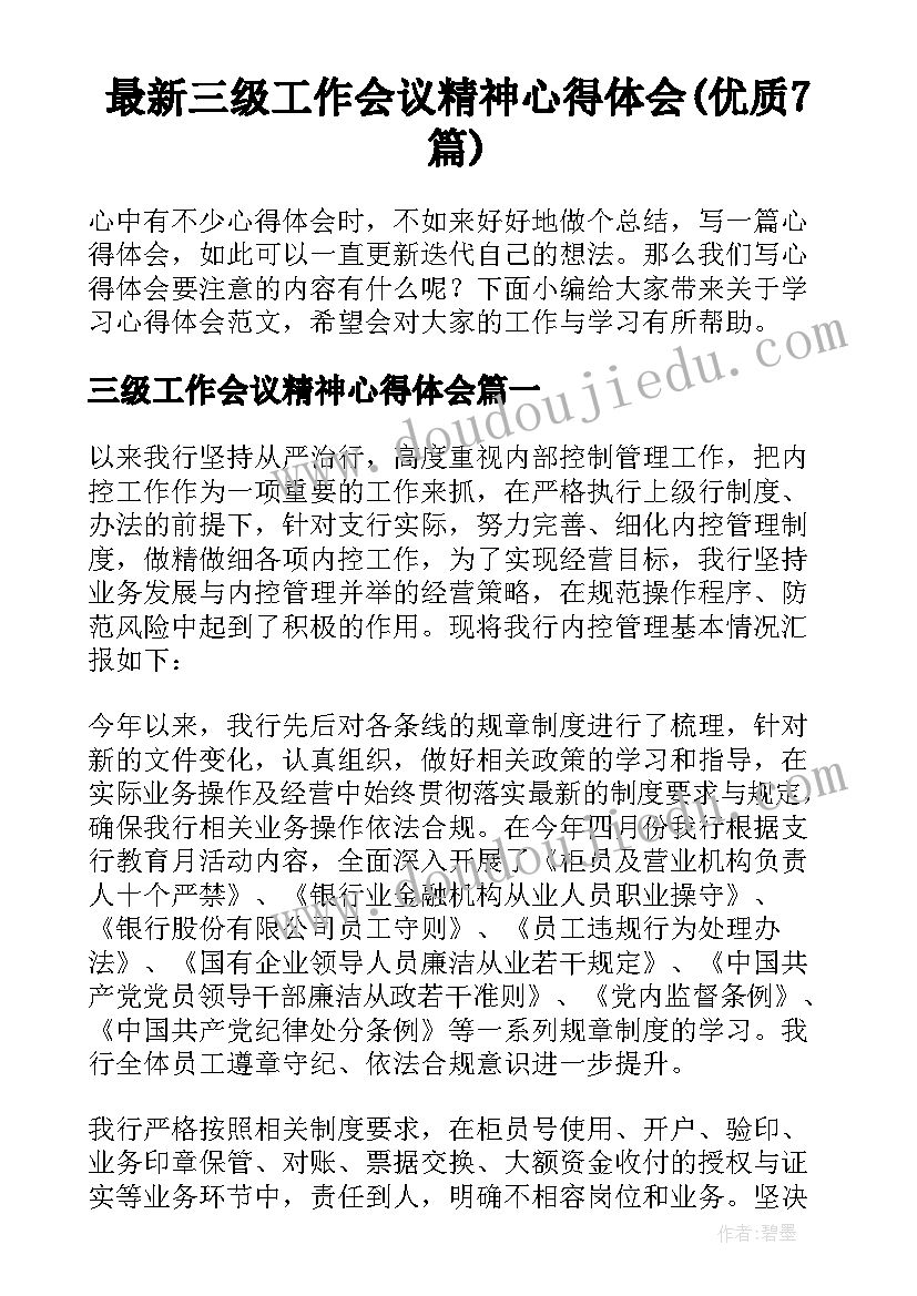 最新三级工作会议精神心得体会(优质7篇)