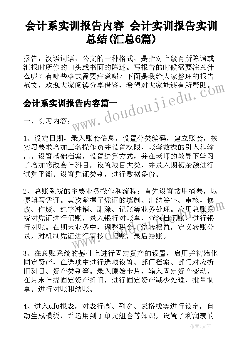 会计系实训报告内容 会计实训报告实训总结(汇总6篇)