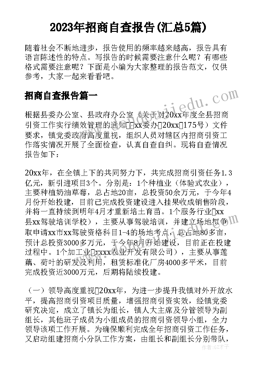 2023年招商自查报告(汇总5篇)