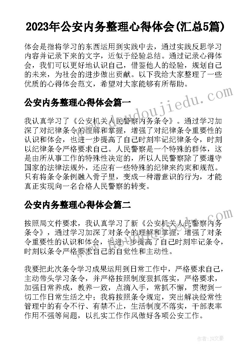 2023年公安内务整理心得体会(汇总5篇)