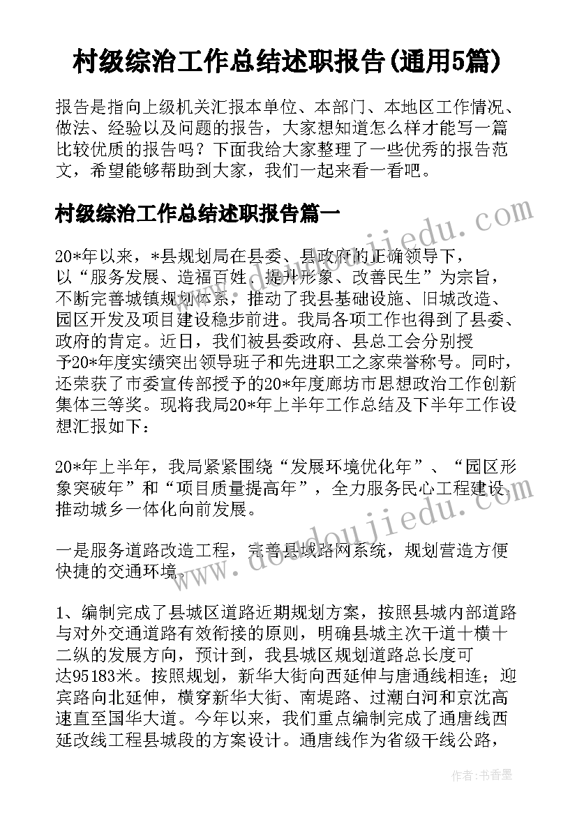 村级综治工作总结述职报告(通用5篇)