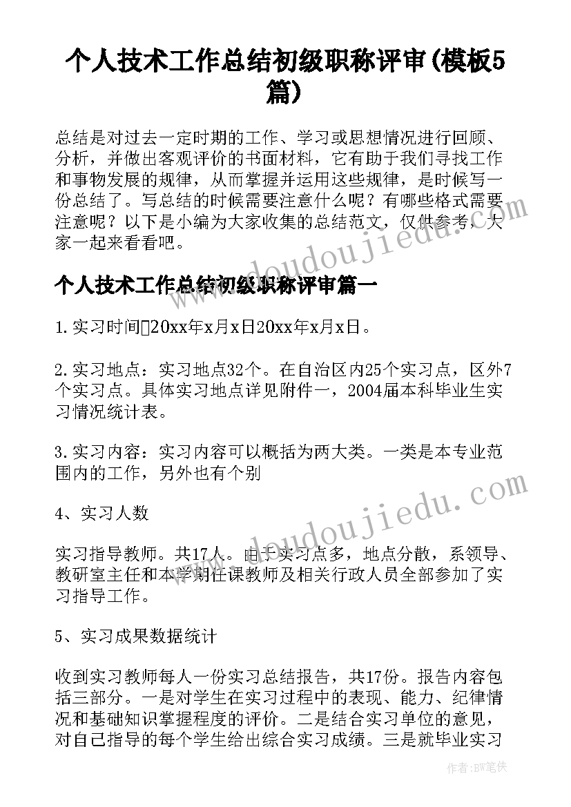 个人技术工作总结初级职称评审(模板5篇)