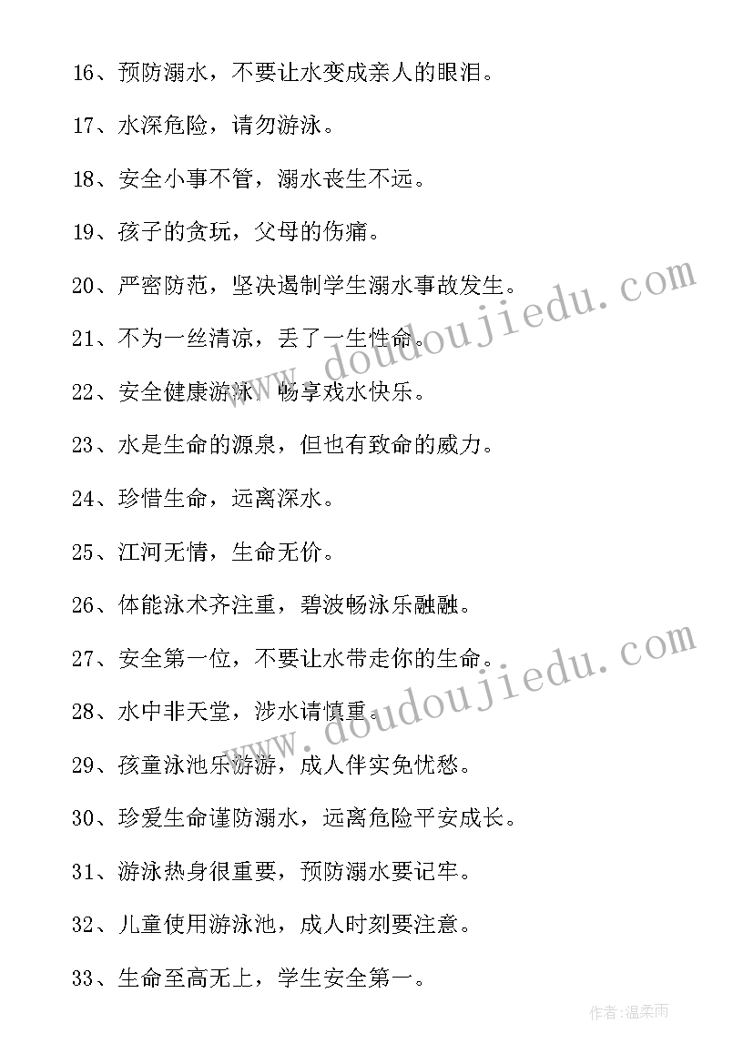 最新小学生防溺水宣传标语(通用5篇)