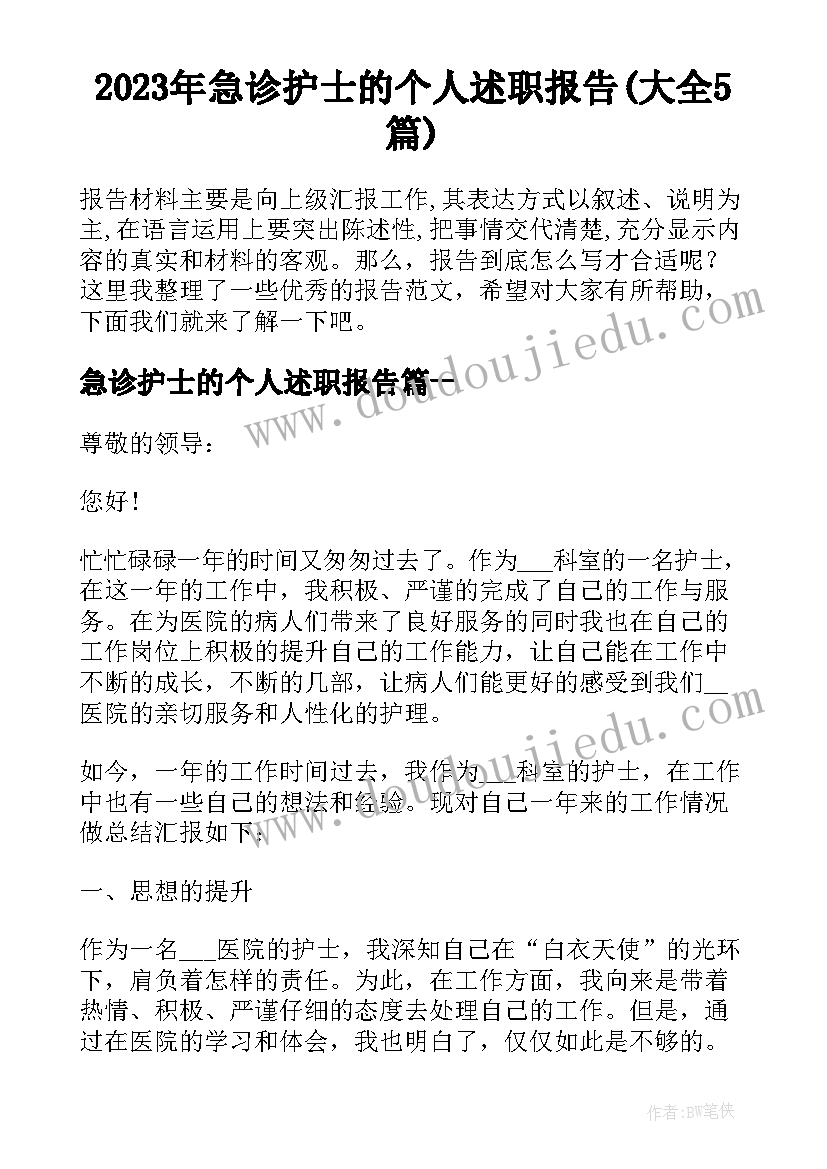 2023年急诊护士的个人述职报告(大全5篇)