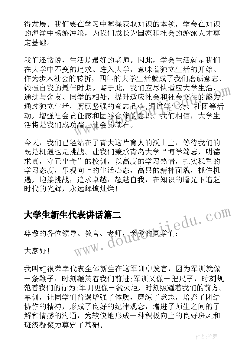 最新大学生新生代表讲话(汇总6篇)