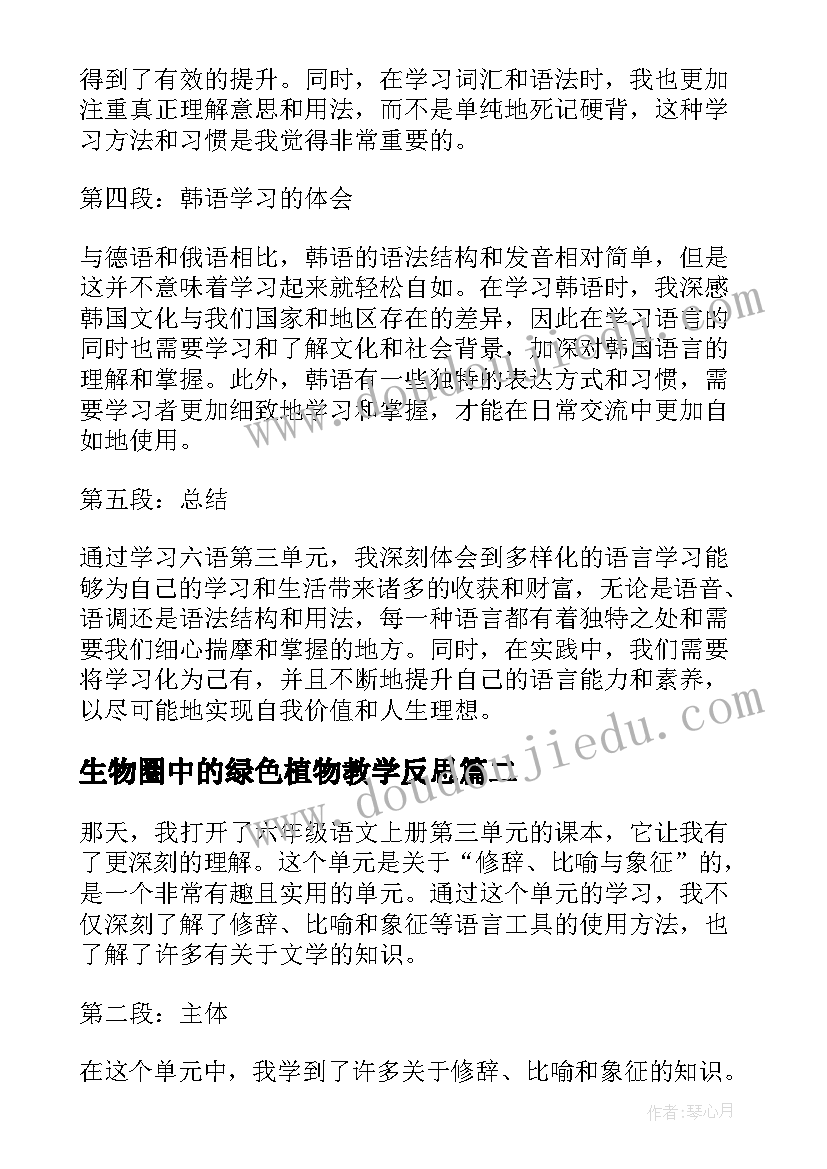 最新生物圈中的绿色植物教学反思 六语第三单元心得体会(汇总7篇)