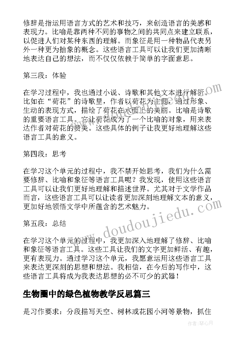 最新生物圈中的绿色植物教学反思 六语第三单元心得体会(汇总7篇)