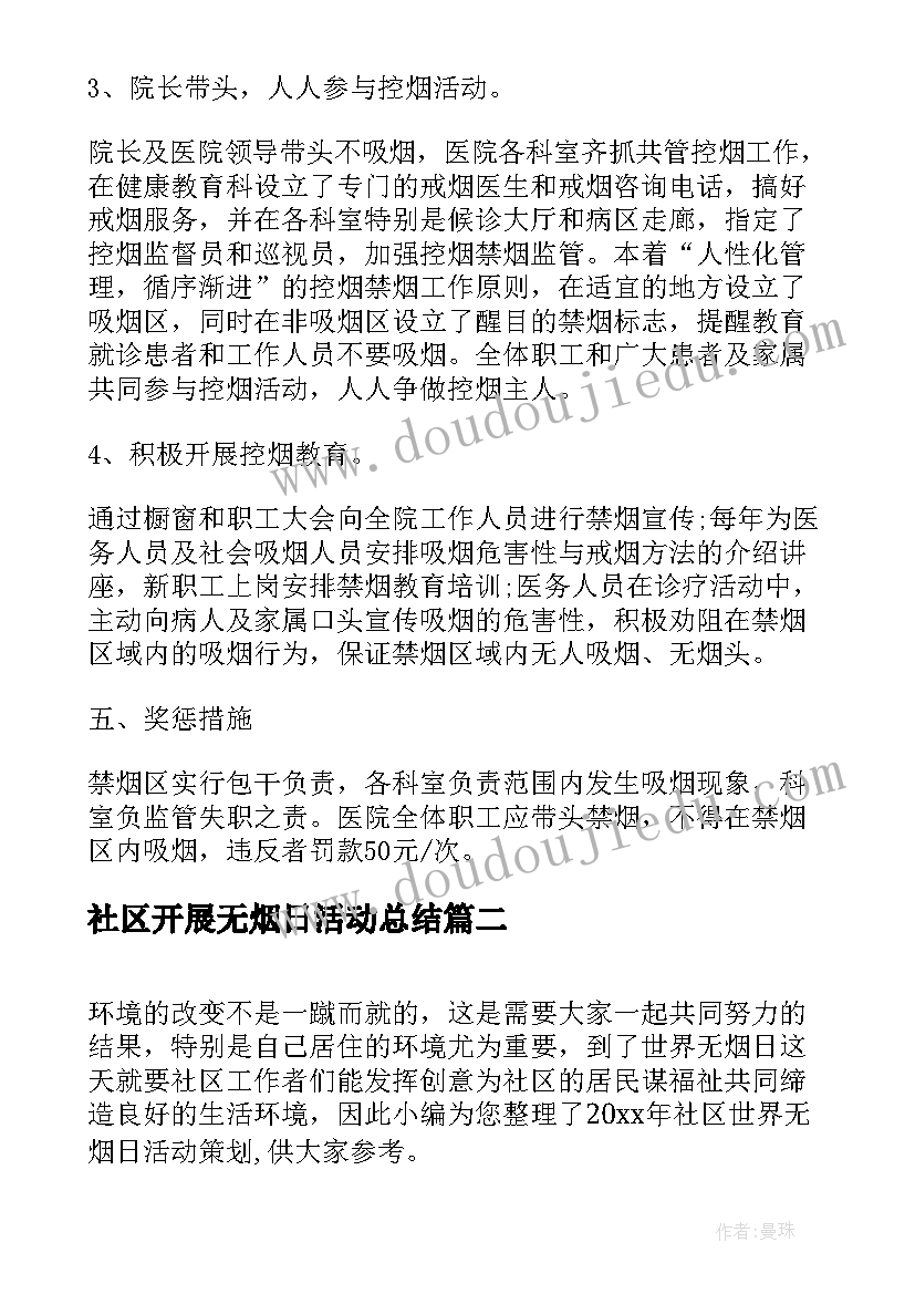 社区开展无烟日活动总结(实用5篇)