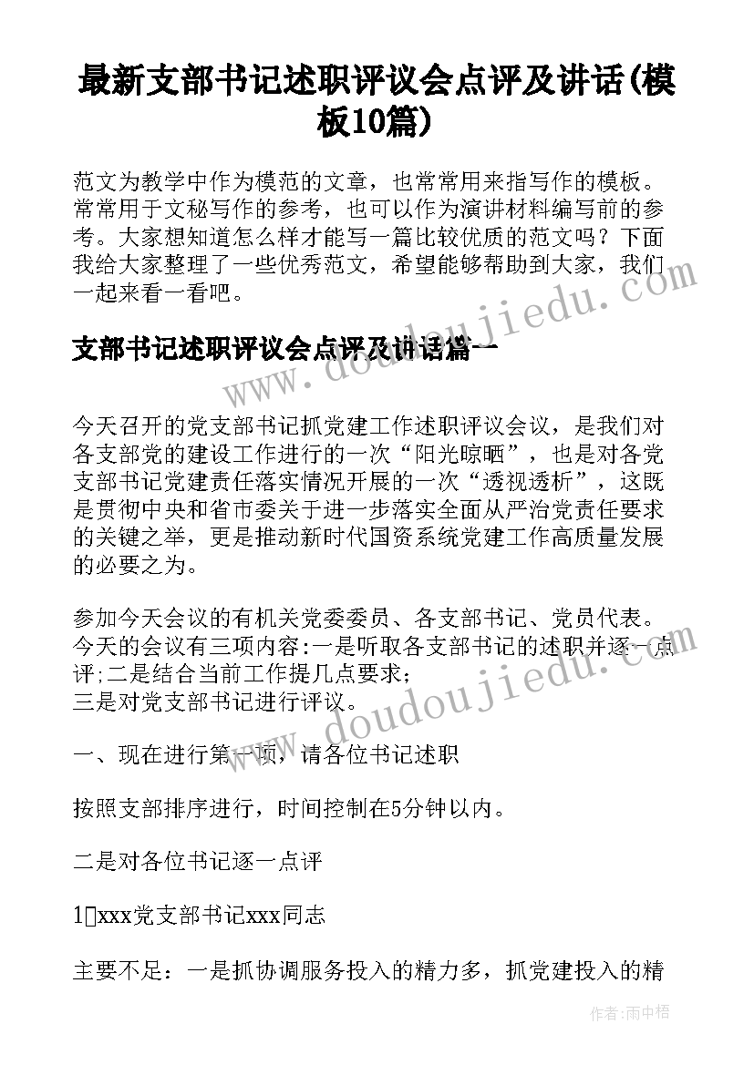 最新支部书记述职评议会点评及讲话(模板10篇)