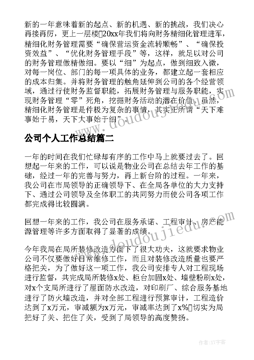 最新公司个人工作总结(汇总5篇)