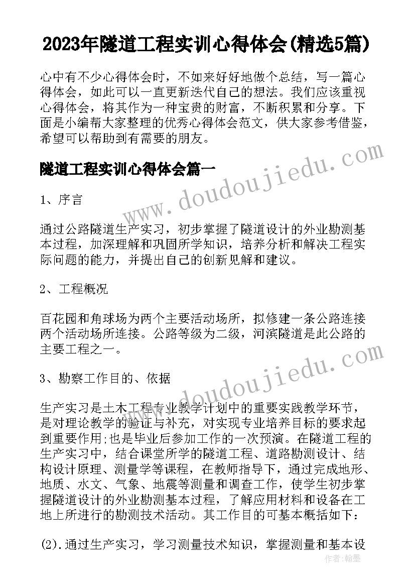 2023年隧道工程实训心得体会(精选5篇)