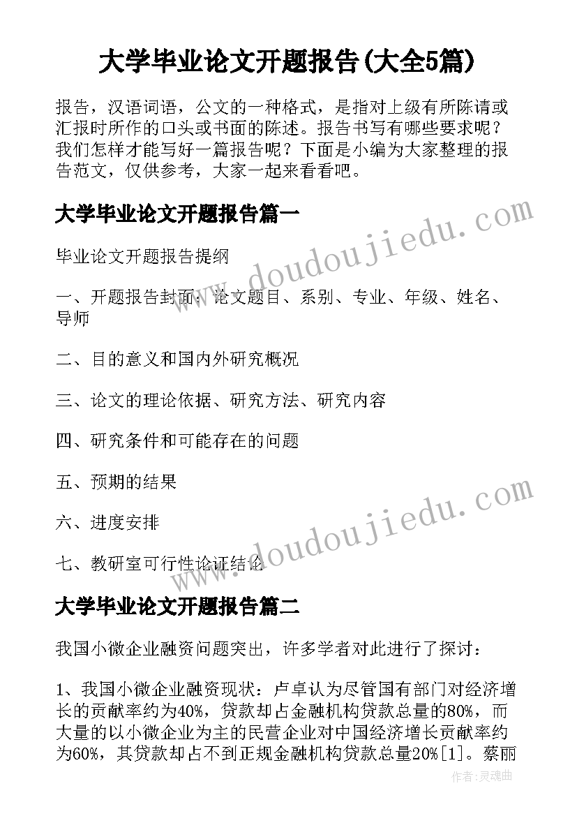 大学毕业论文开题报告(大全5篇)