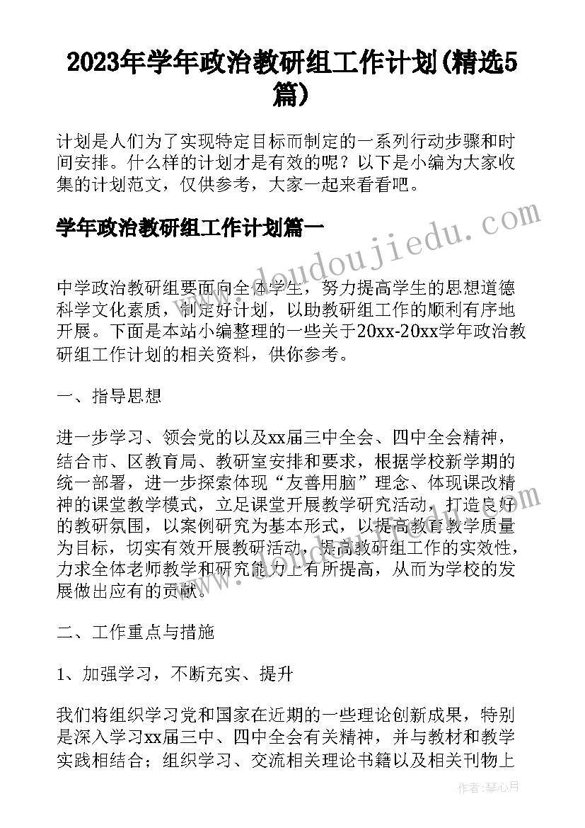 2023年学年政治教研组工作计划(精选5篇)