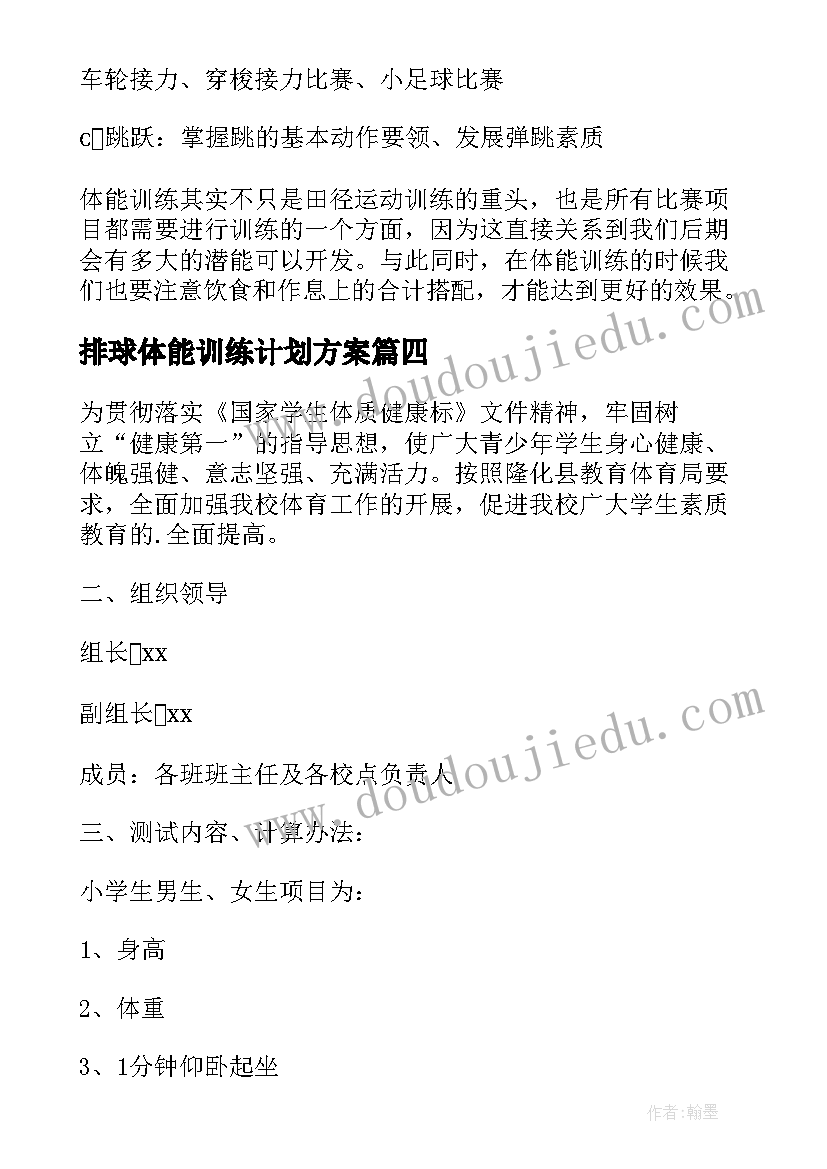 排球体能训练计划方案(模板5篇)