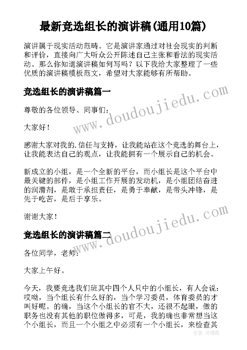 最新竞选组长的演讲稿(通用10篇)