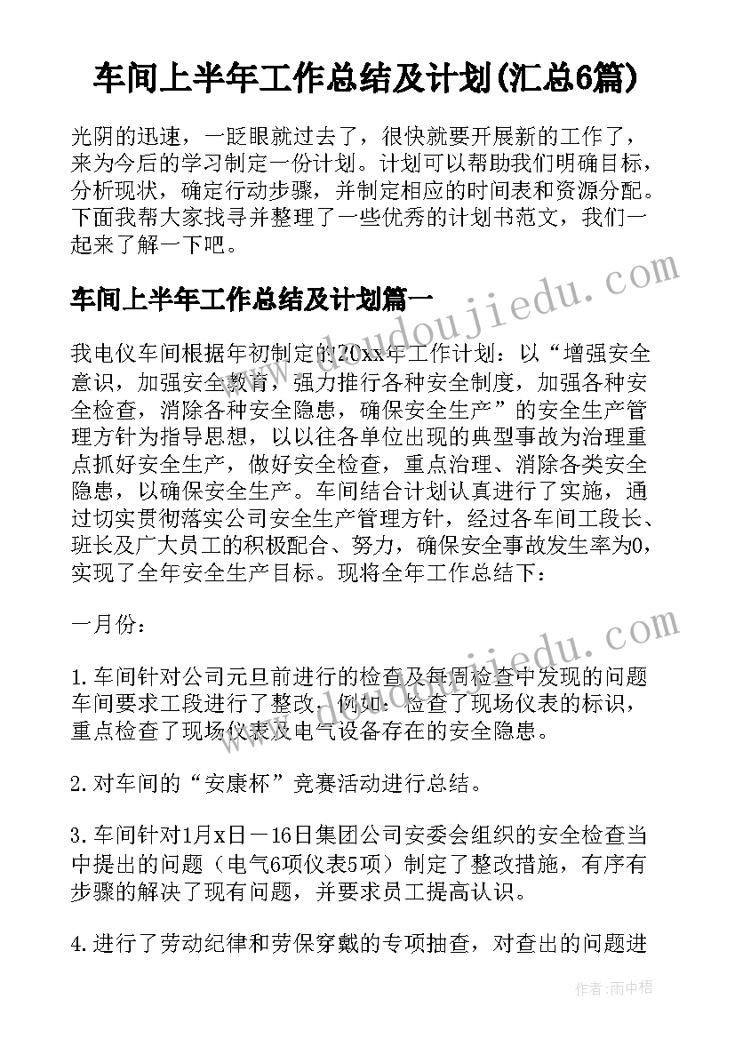 车间上半年工作总结及计划(汇总6篇)