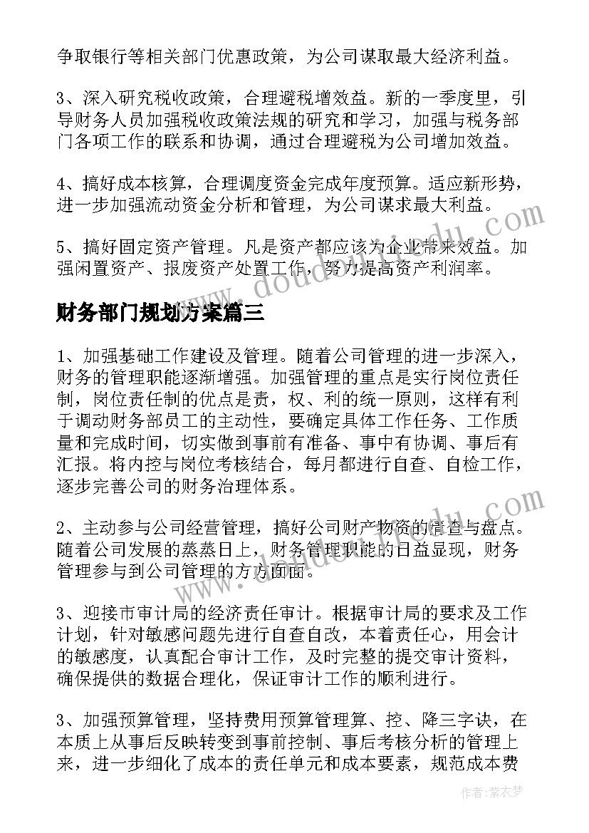 2023年财务部门规划方案(大全5篇)