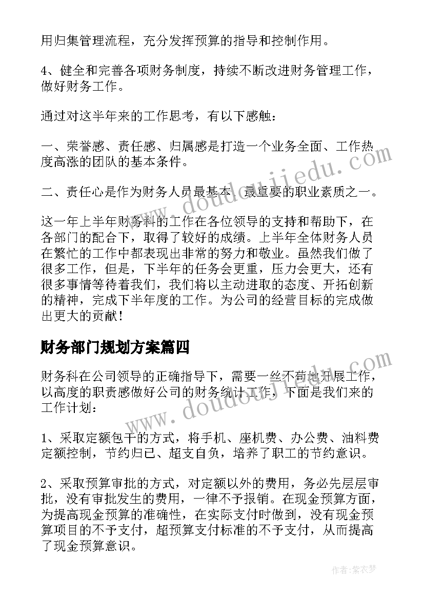 2023年财务部门规划方案(大全5篇)