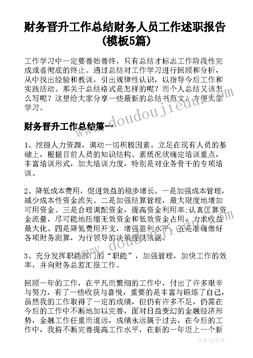 财务晋升工作总结 财务人员工作述职报告(模板5篇)