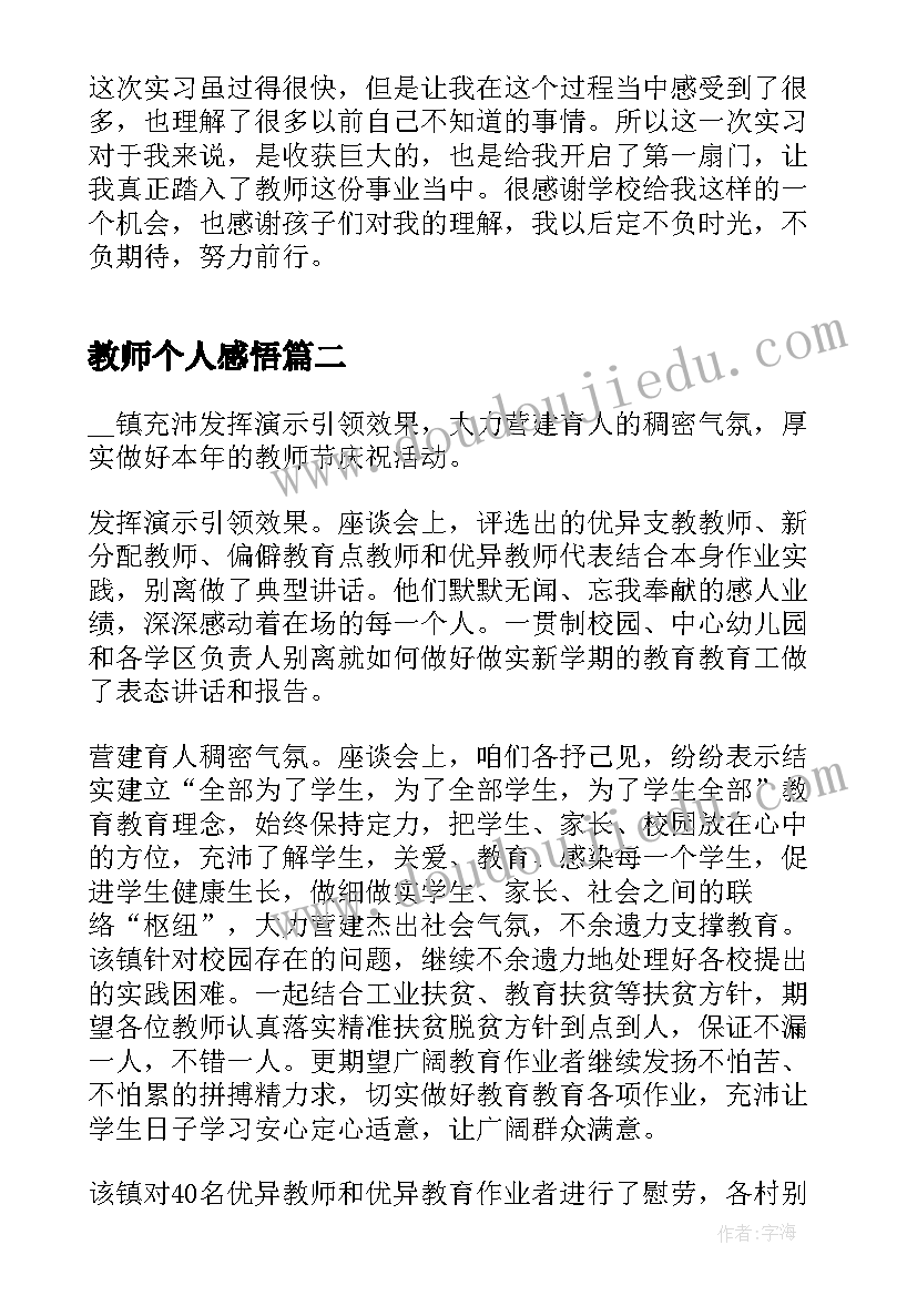 最新教师个人感悟 教师个人心得感悟(优秀7篇)