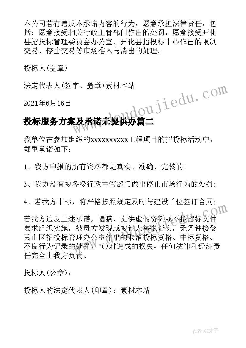 2023年投标服务方案及承诺未提供办(汇总5篇)