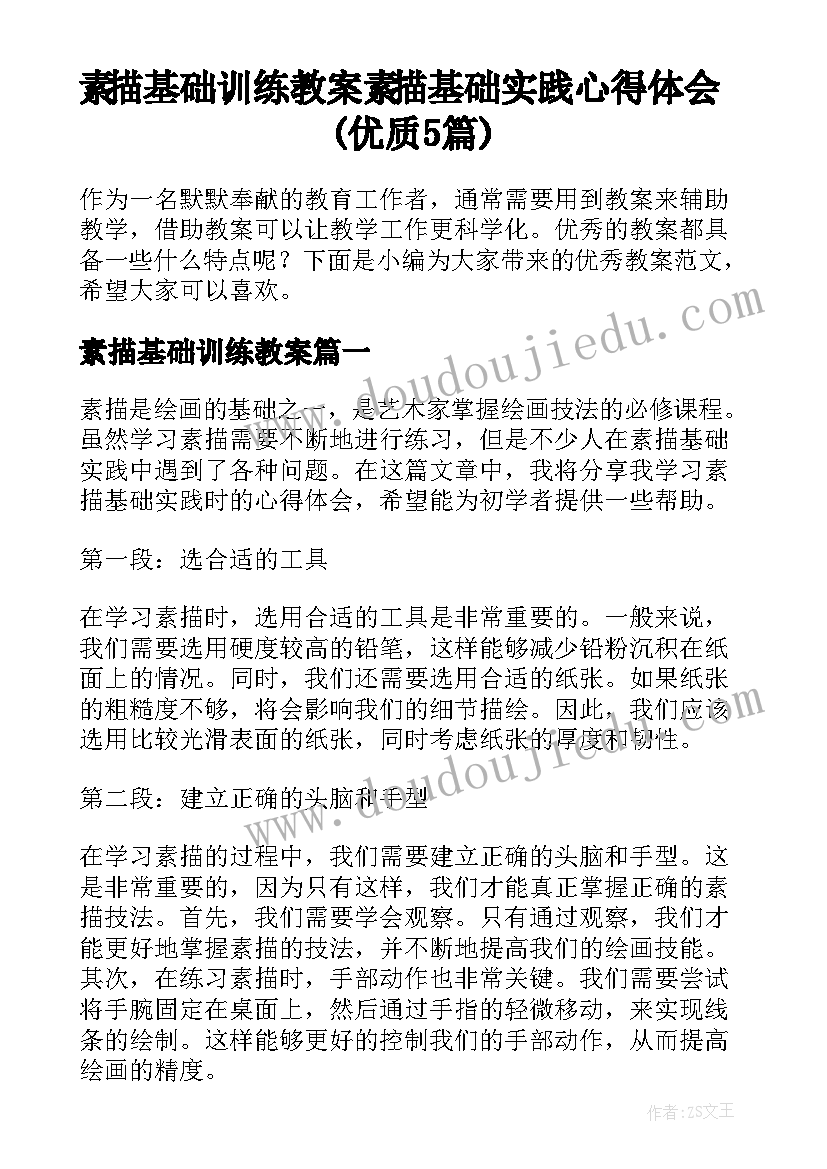 素描基础训练教案 素描基础实践心得体会(优质5篇)