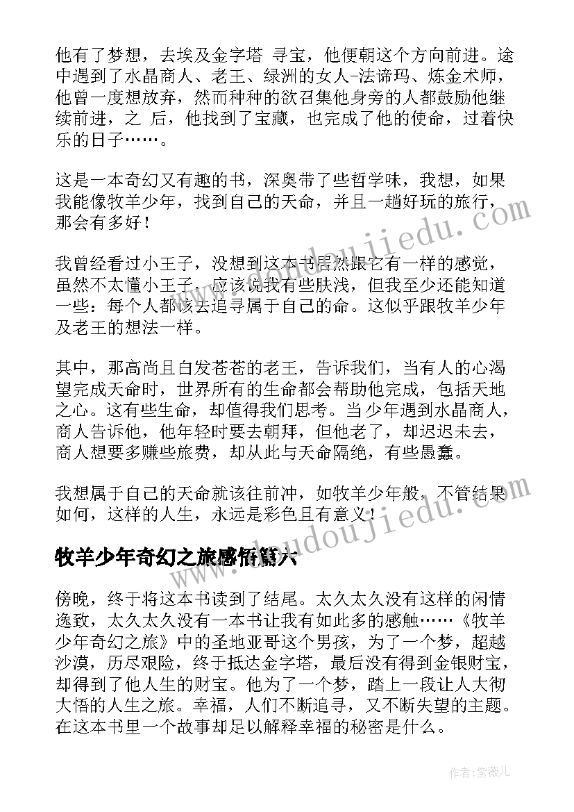 牧羊少年奇幻之旅感悟 牧羊少年奇幻之旅读后感(通用10篇)