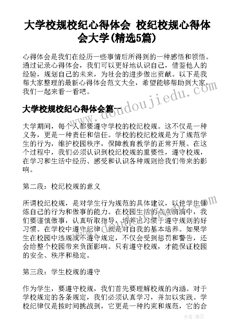 大学校规校纪心得体会 校纪校规心得体会大学(精选5篇)