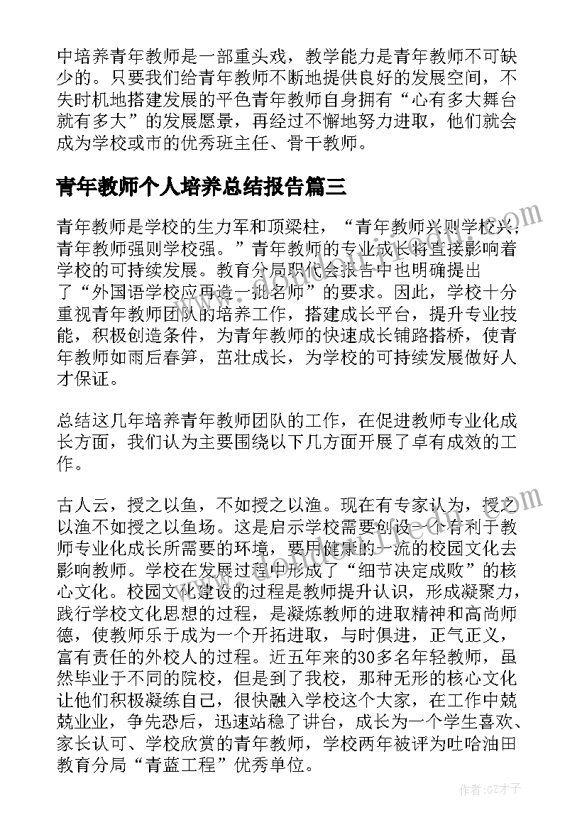 青年教师个人培养总结报告(通用9篇)