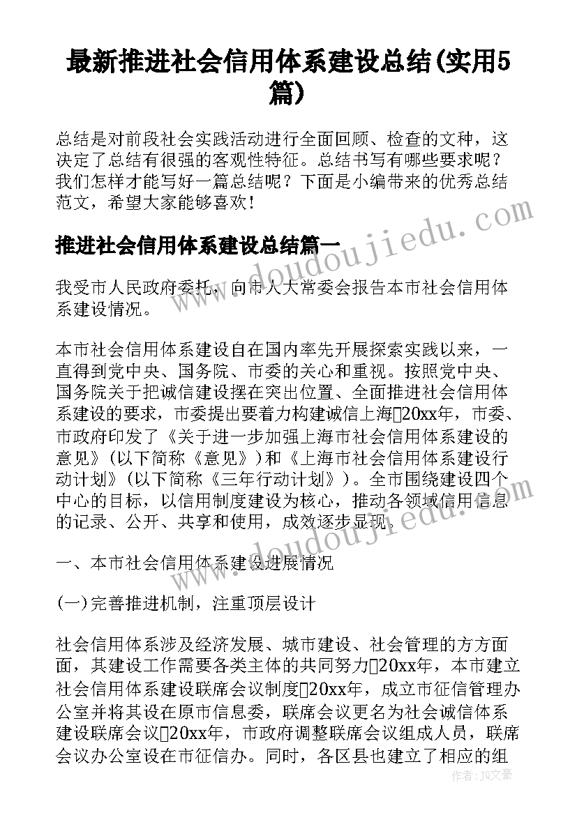 最新推进社会信用体系建设总结(实用5篇)