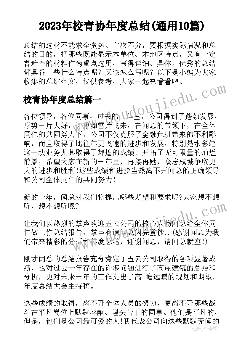 2023年校青协年度总结(通用10篇)