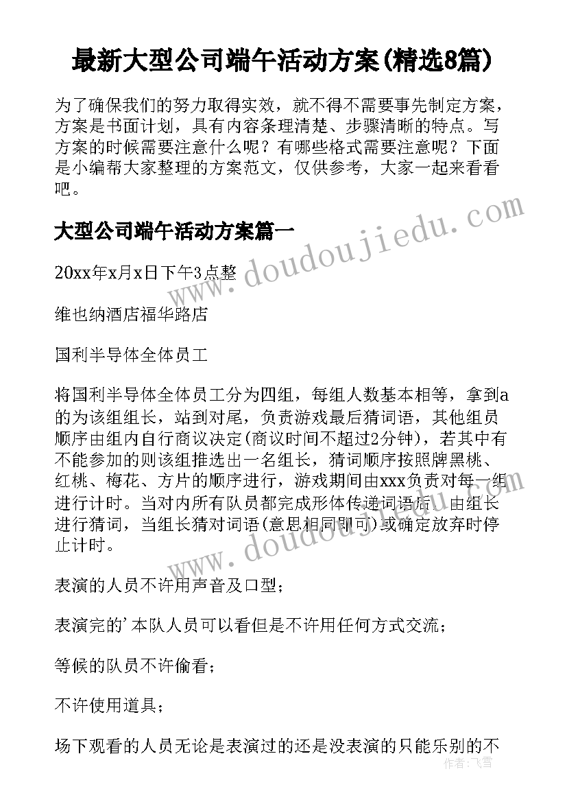 最新大型公司端午活动方案(精选8篇)