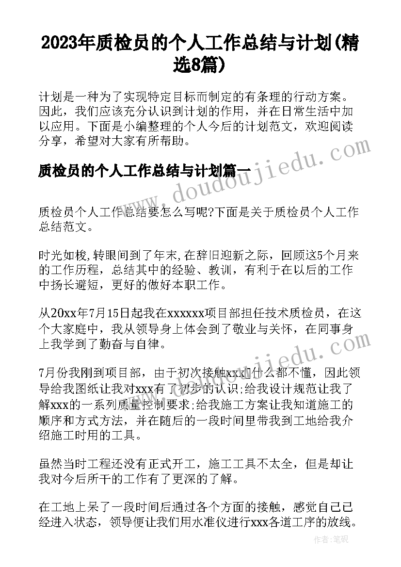 2023年质检员的个人工作总结与计划(精选8篇)